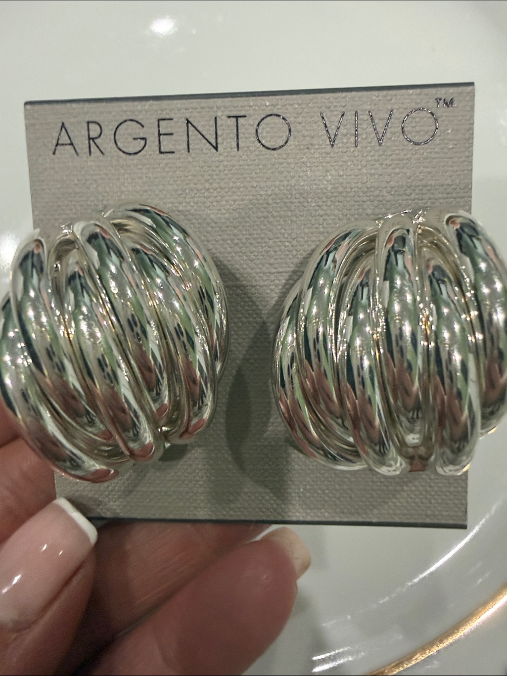 Argento Vivo Shiny Silver Multi-Ring Dome Earrings